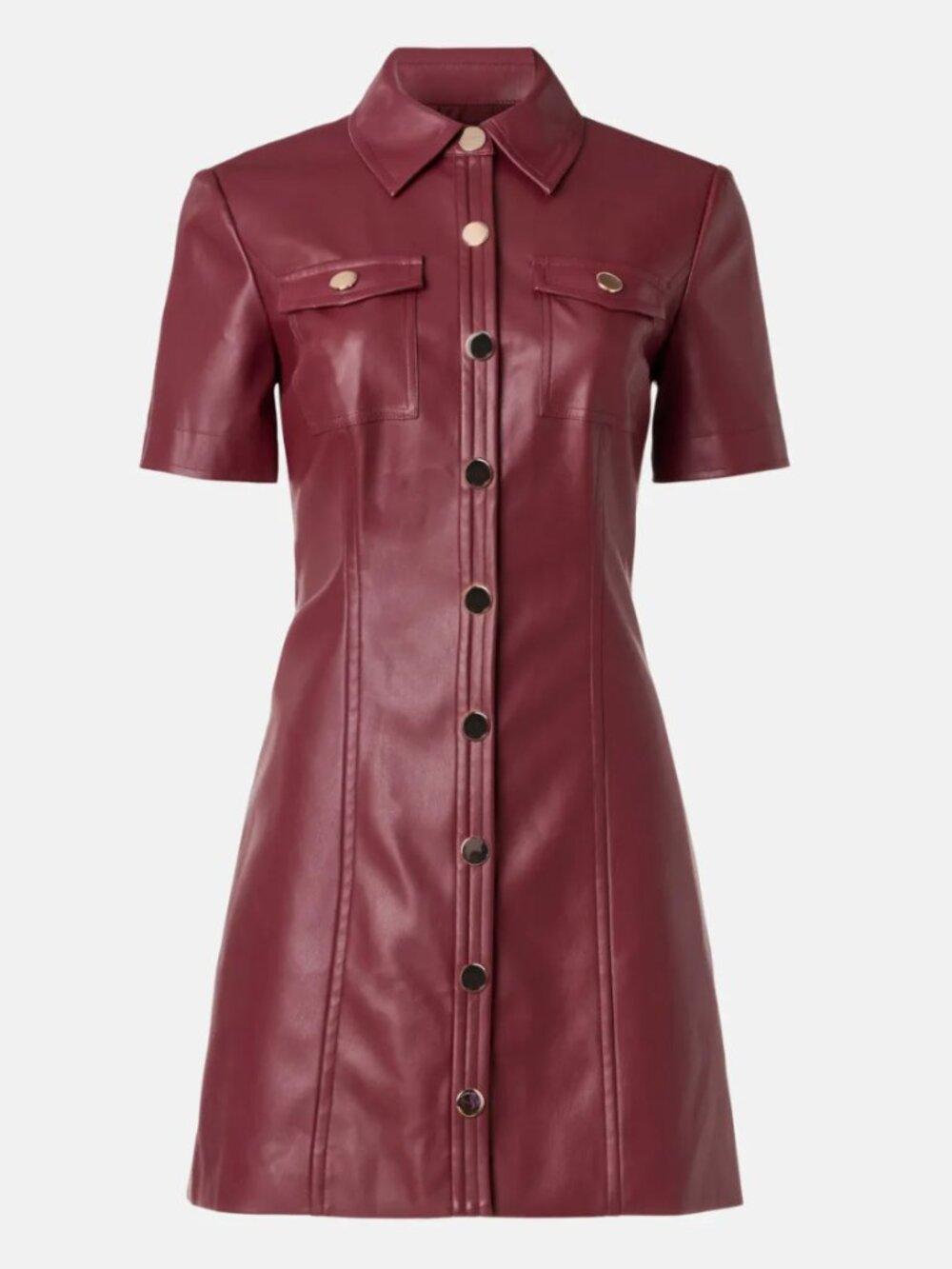 Toccin x RTR Faux Leather Mini Dress Short Button Front Burgundy Size 4